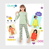 طقم بناتي قطعتين اولادي محير قطن مخلوط الوان متعدده شتوي من ايه ال واي - 7022