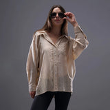 قميص اكمام طويلة حريمي كتان بيج صيفي من ديفاتشي - 7370-3