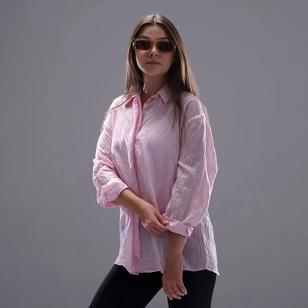 قميص اكمام طويلة حريمي كتان فوشيا صيفي من ديفاتشي - 7385