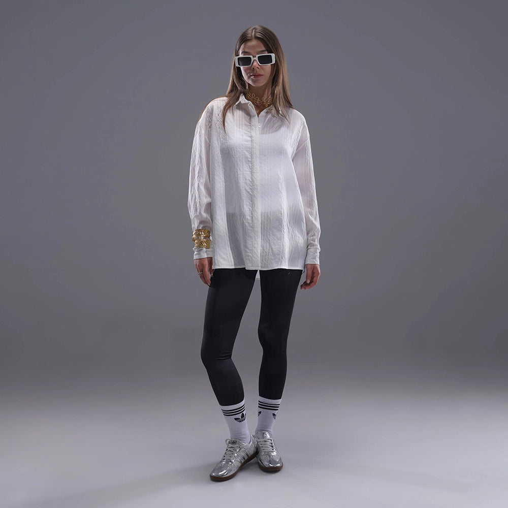 قميص اكمام طويلة حريمي كتان ابيض صيفي من ديفاتشي - 7385-3