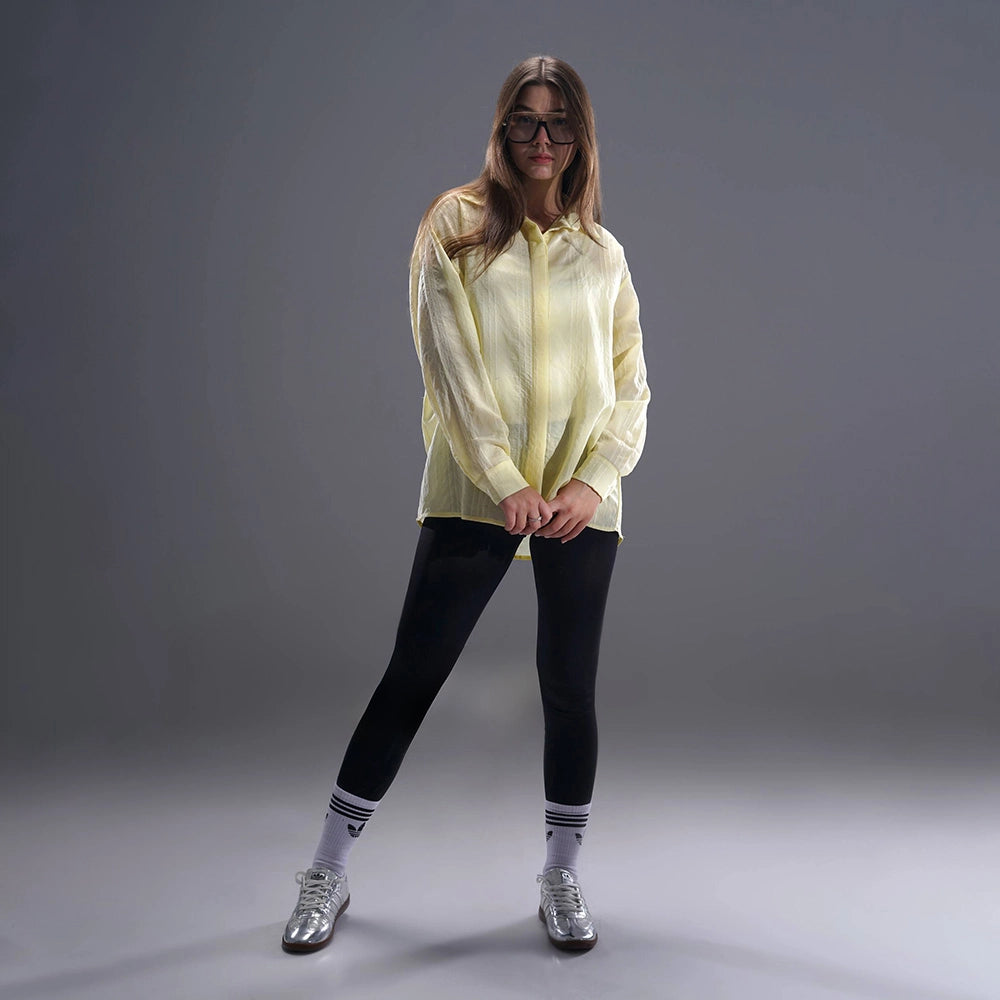 قميص اكمام طويلة حريمي كتان اصفر صيفي من ديفاتشي - 7385-7