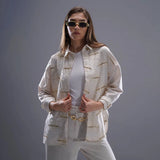 قميص اكمام طويلة حريمي كتان مطرز ابيض صيفي من ديفاتشي - 7400