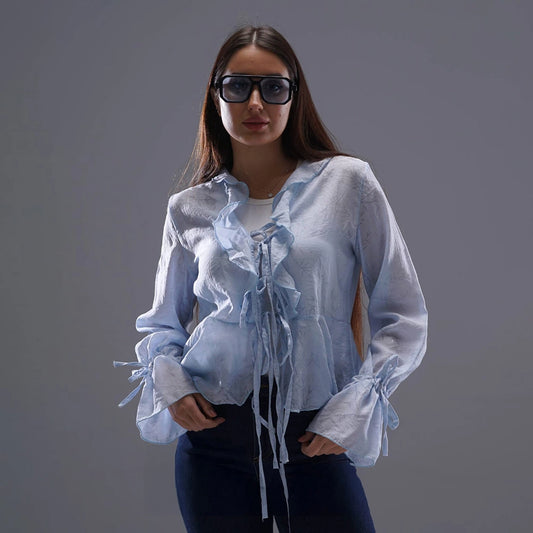 بلوزه اكمام طويلة حريمي نيلون ريون لبني صيفي من ديفاتشي - 7465-1