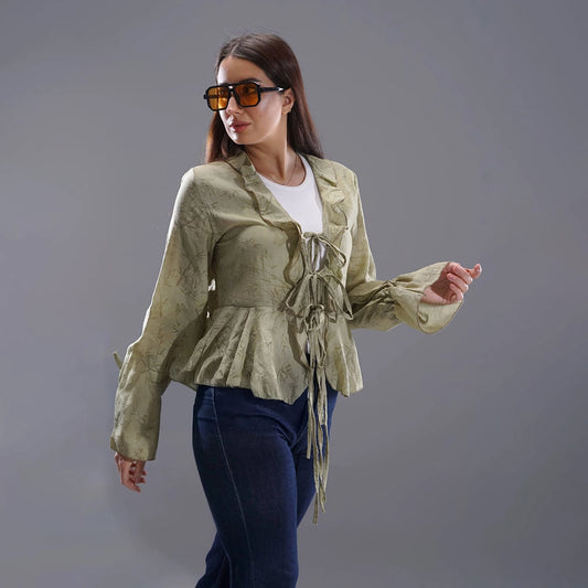 بلوزه اكمام طويلة حريمي نيلون ريون زيتيي صيفي من ديفاتشي - 7465-2