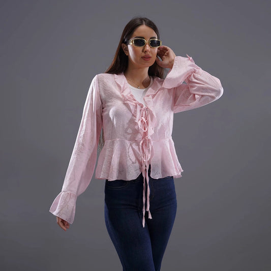 بلوزه اكمام طويلة حريمي نيلون ريون بينك صيفي من ديفاتشي - 7465-3