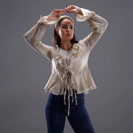 بلوزه اكمام طويلة حريمي نيلون ريون بيج صيفي من ديفاتشي - 7465