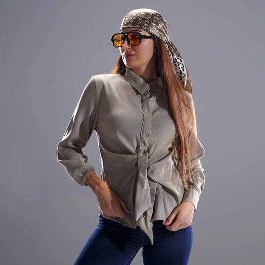 بلوزه اكمام طويلة حريمي تنسل بني فاتح صيفي من ديفاتشي - 7520-2