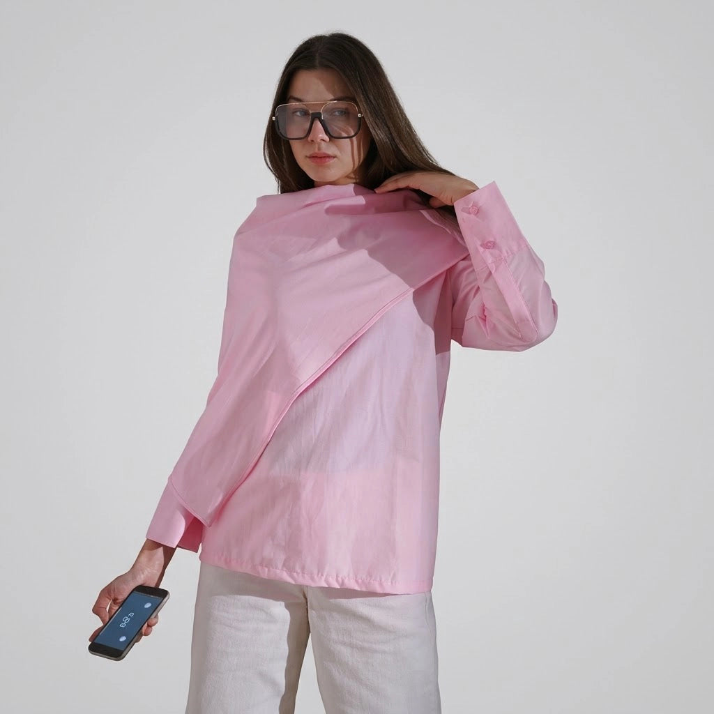 بلوزه اكمام طويلة حريمي بوبلين فوشيا صيفي من ديفاتشي - 7525-1