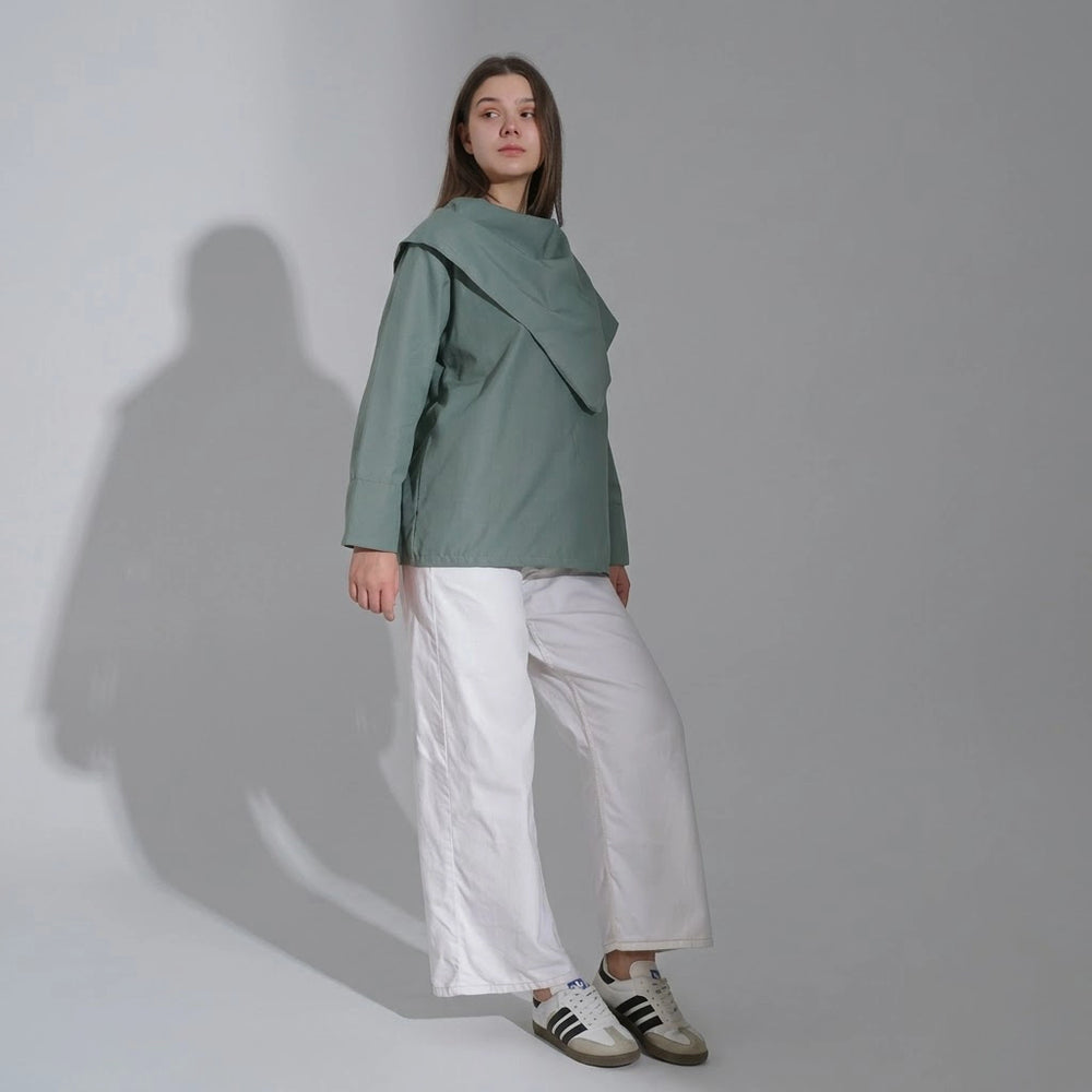 بلوزه اكمام طويلة حريمي بوبلين زيتيي صيفي من ديفاتشي - 7525-3