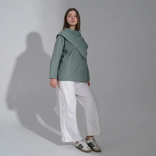 بلوزه اكمام طويلة حريمي بوبلين زيتيي صيفي من ديفاتشي - 7525-3