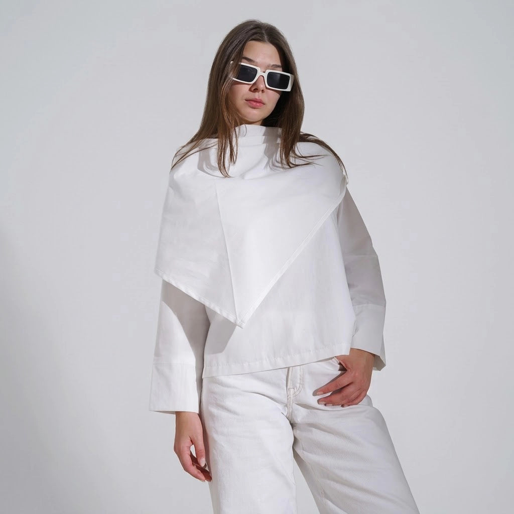 بلوزه اكمام طويلة حريمي بوبلين ابيض صيفي من ديفاتشي - 7525-6