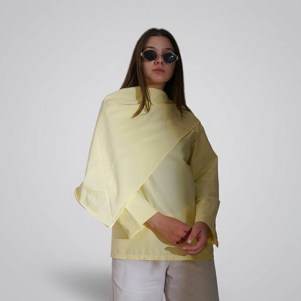 بلوزه اكمام طويلة حريمي بوبلين اصفر صيفي من ديفاتشي - 7525-7