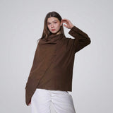 بلوزه اكمام طويلة حريمي بوبلين بني صيفي من ديفاتشي - 7525