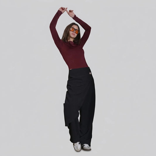 بنطلون وايد ليج حريمي تي ار اسود صيفي من ديفاتشي - 7585-3