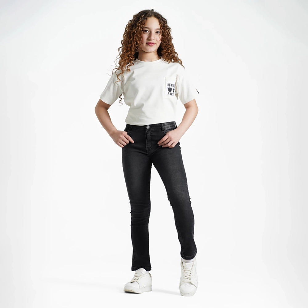 بنطلون جينز سليم فيت بناتى جينز رباعيه ليكرا اسود جميع المواسم من ريمنت - 819