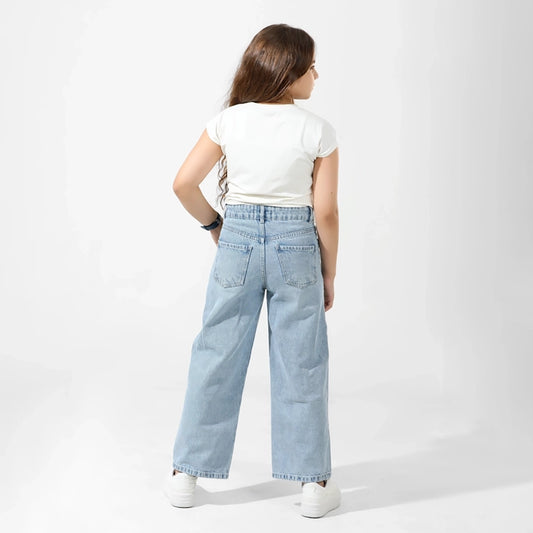 بنطلون جينز وايد ليج بناتى جينز رباعيه ليكرا الوان متعددة جميع المواسم من ريمنت - 820