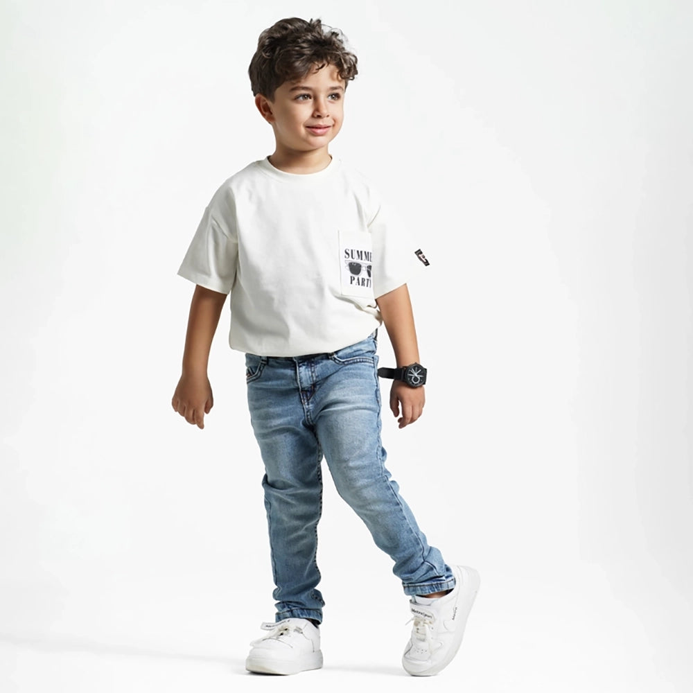 بنطلون جينز سليم فيت اولادى جينز رباعيه ليكرا الوان متعددة جميع المواسم من ريمنت - 852