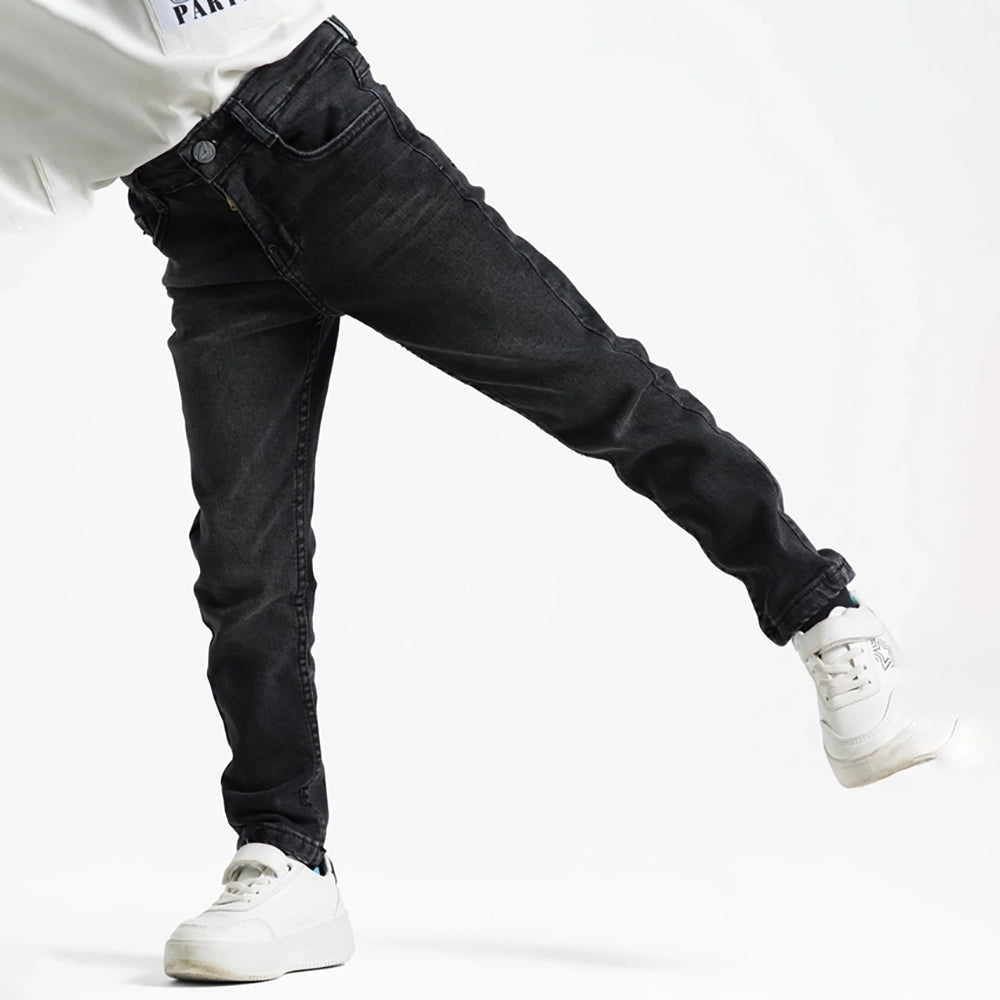 بنطلون جينز سليم فيت اولادى جينز رباعيه ليكرا اسود جميع المواسم من ريمنت - 854