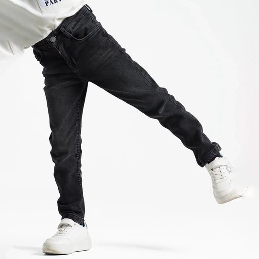 بنطلون جينز سليم فيت اولادى جينز رباعيه ليكرا اسود جميع المواسم من ريمنت - 854