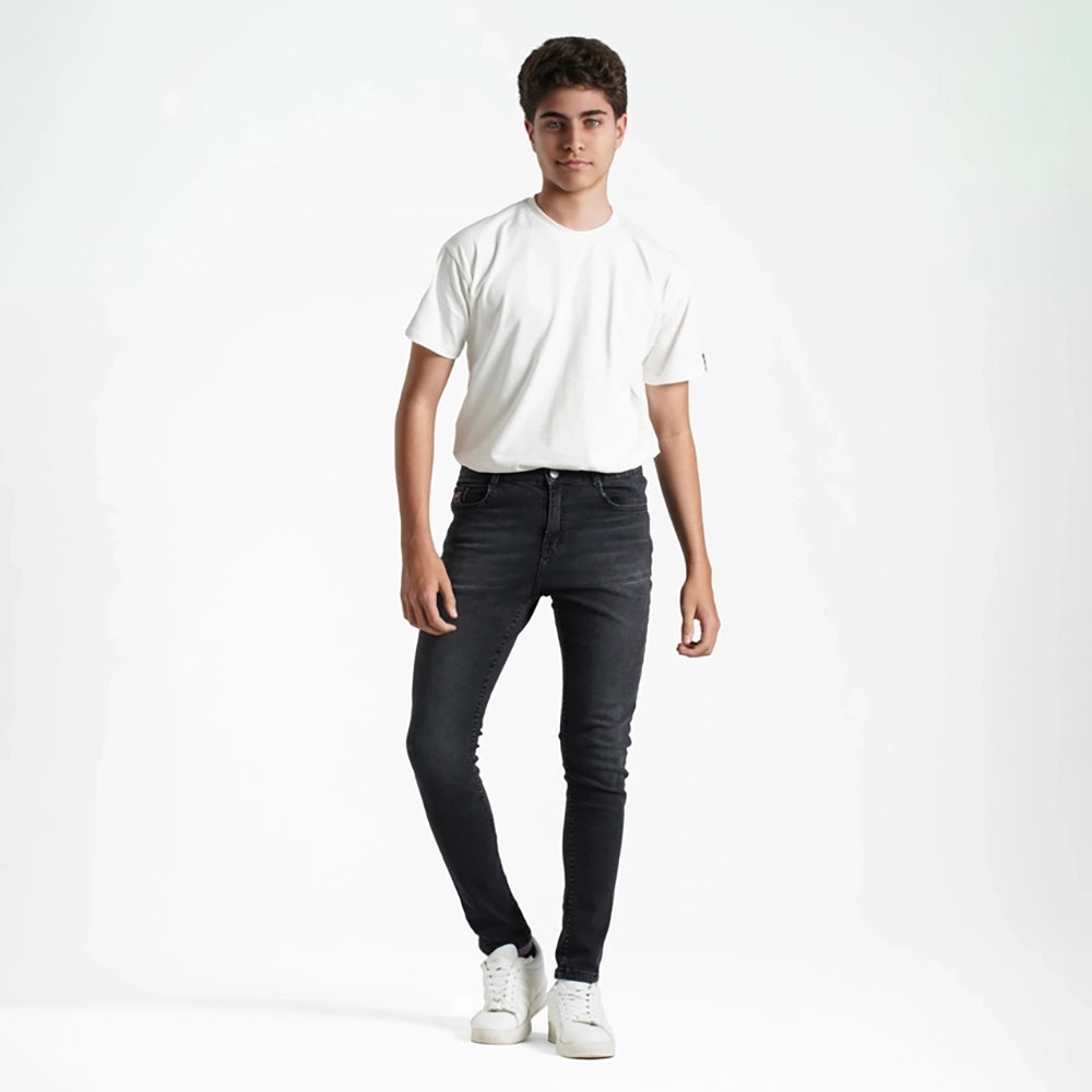 بنطلون جينز سليم فيت اولادى جينز رباعيه ليكرا اسود جميع المواسم من ريمنت - 884