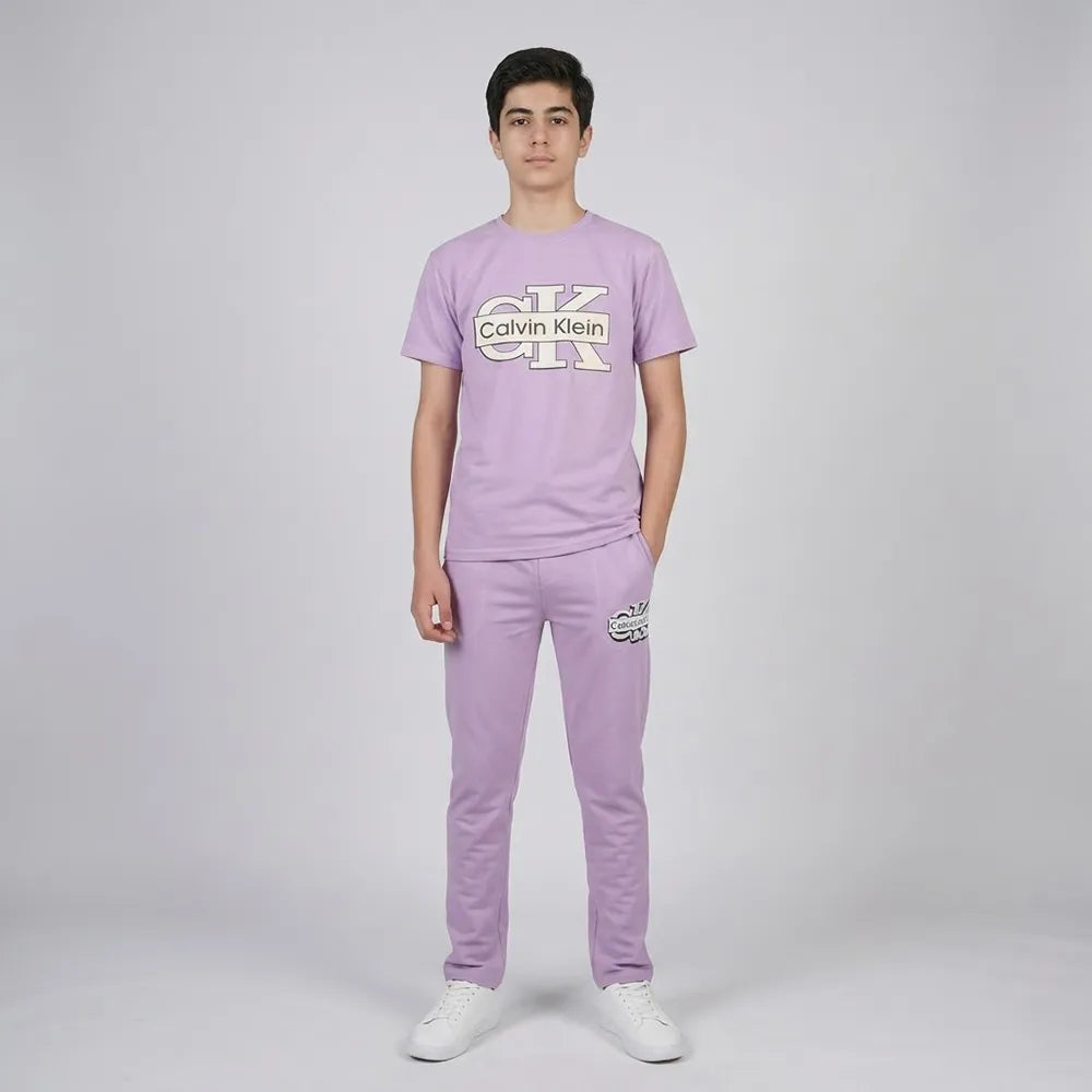 ترنج قطعتين تيشرت نص كم وبنطلون اولادي ميلتون ليكرا قطن ضهر مبرد موف صيفي من  اي ال واي - 8