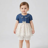 طقم فستان قطعتين بناتى بومبنايه على جينز الوان متعددة صيفي من لارك ارت - 9006