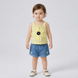 طقم فستان قطعتين بناتى بومبنايه وشورت جينز الوان متعددة صيفي من لارك ارت - 9008