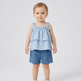 طقم فستان قطعتين بناتى بومبنايه وشورت جينز الوان متعددة صيفي من لارك ارت - 9011