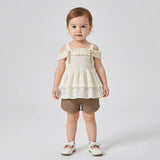 طقم فستان قطعتين بناتى بومبانيه الوان متعددة صيفي من لارك ارت - 9015