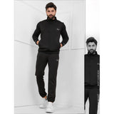 Senyora Set of Zipped Sweatshirt and Pants for Men, Imported Spandex - Black