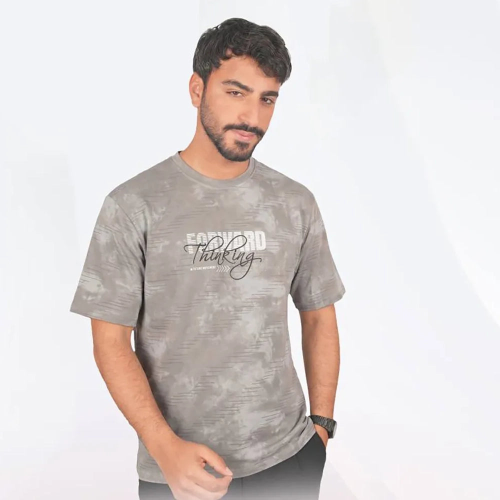 تيشيرت نص كم مطبوع اوفر سايز رجالى انتر لوك برن اوت الوان متعددة صيفى من أسامة تكس - 9751