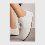 حذاء سنيكرز حريمى فوندي جلد إسكاي مستورد ونعل PVC حقن ابيض جميع المواسم من ساندي - A4904-WH