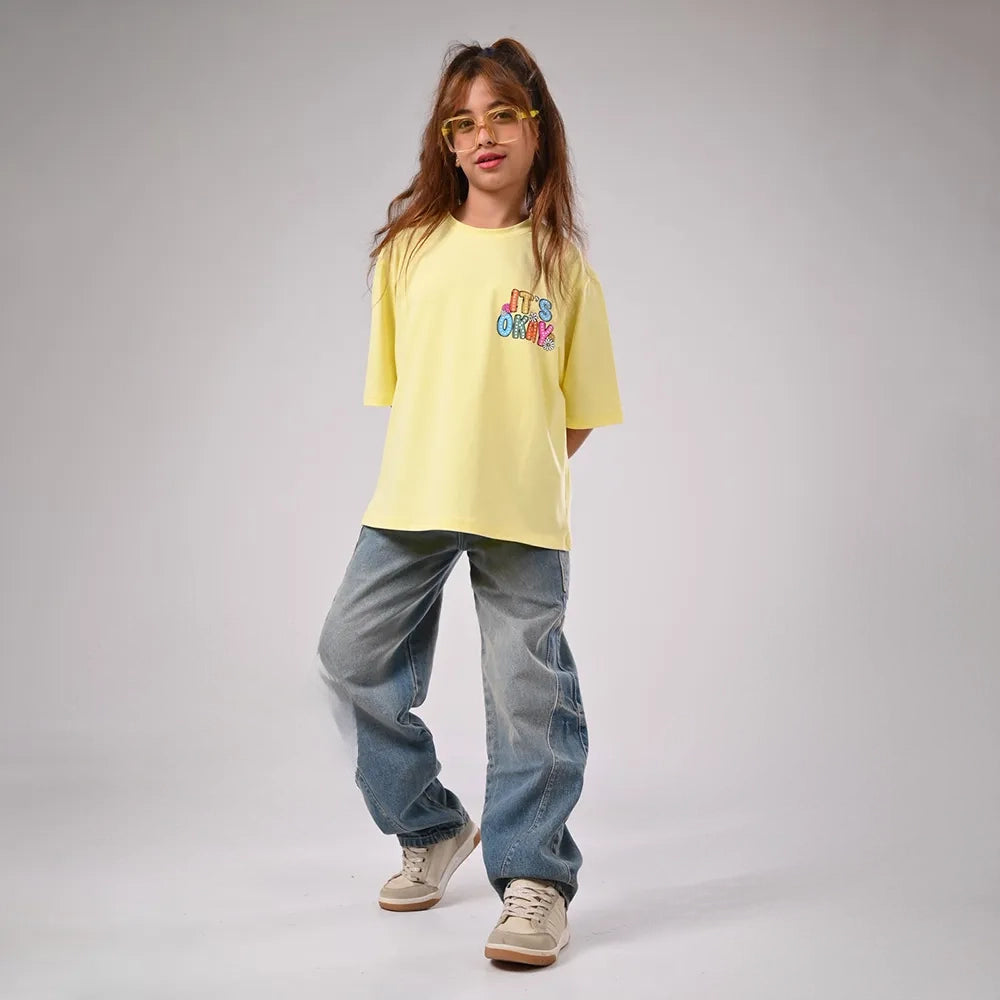 تيشيرت مطبوع اوفر سايز بناتى سنجل ليكرا الوان متعددة صيفى من بي ايكون - B-16
