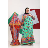 Orkida Printed Long Sleeves Long Dress for Women, Polyester - Turquoise