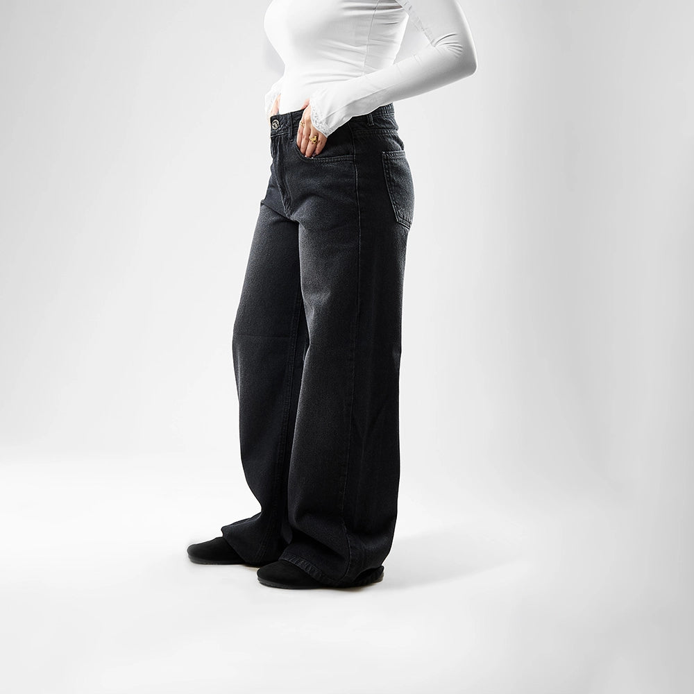 بنطلون وايد ليج حريمي جينز رباعيه قطن 100 % اسود جميع المواسم من ايجي وير جينز - BWLW01-481-black