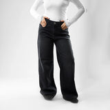 بنطلون وايد ليج حريمي جينز رباعيه قطن 100 % اسود جميع المواسم من ايجي وير جينز - BWLW01-481-black