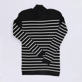 بلوفر بيزك مقلم حريمى تريكو اسود شتوي من اتش - Body-BK