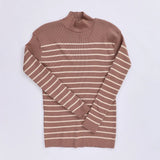بلوفر بيزك مقلم حريمى تريكو بني شتوي من اتش - Body-BR