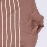 بلوفر بيزك مقلم حريمى تريكو بني شتوي من اتش - Body-BR