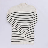 بلوفر بيزك مقلم حريمى تريكو ابيض شتوي من اتش - Body-WH