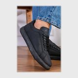 حذاء سنيكرز رجالى فوندي جلد اسكاي مستورد ونعل PVC حقن اسود جميع المواسم من جاست - C-5