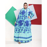 Orkida Printed Long Sleeves Long Dress for Women, Polyester - Tyurquoise