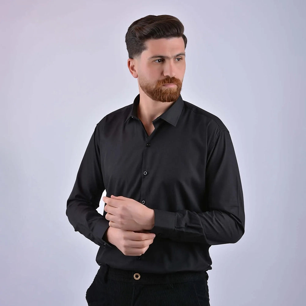 قميص كلاسيك ساده رجالى قطن داكرون اسود صيفى من إم كيه إم فاشون - Dakron-1