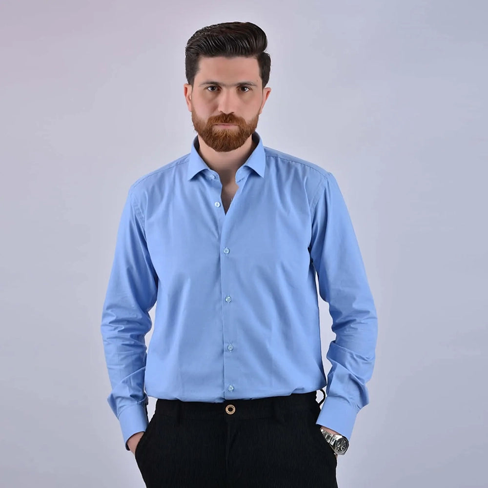 قميص كلاسيك ساده رجالى قطن داكرون لبنى صيفى من إم كيه إم فاشون - Dakron-3