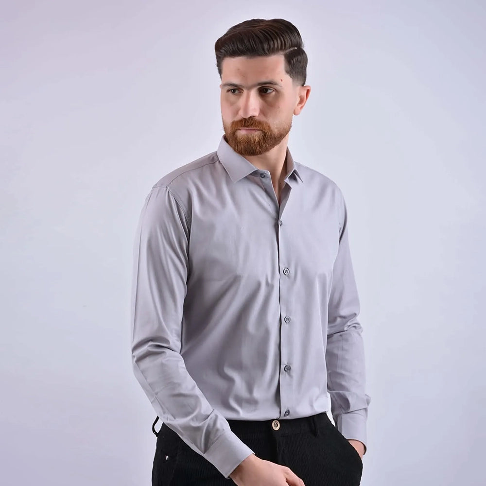 قميص كلاسيك ساده رجالى قطن داكرون رمادى فاتح صيفى من إم كيه إم فاشون - Dakron-5