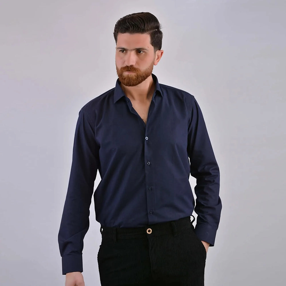 قميص كلاسيك ساده رجالى قطن داكرون كحلى صيفى من إم كيه إم فاشون - Dakron-7