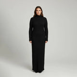 فستان بيزك ساده حريمى تريكو اسود شتوي من اتش - Dress-1