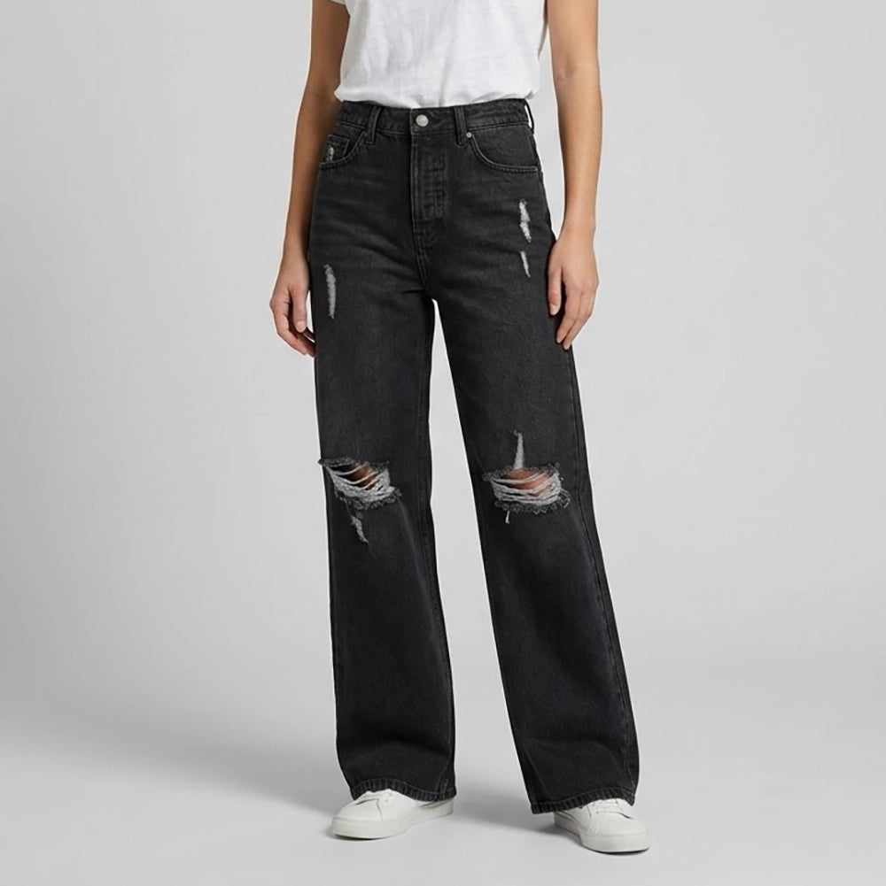 بنطلون وايد ليج حريمي جينز رباعيه قطن 100 % رمادي غامق جميع المواسم من ايجي وير جينز - EG045-303-DARK-GREY