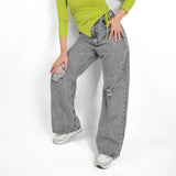 بنطلون وايد ليج حريمي جينز رباعيه قطن 100 % رمادي فاتح جميع المواسم من ايجي وير جينز - EG045-371-LIGHTGREY