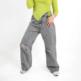 بنطلون وايد ليج حريمي جينز رباعيه قطن 100 % رمادي فاتح جميع المواسم من ايجي وير جينز - EG045-371-LIGHTGREY